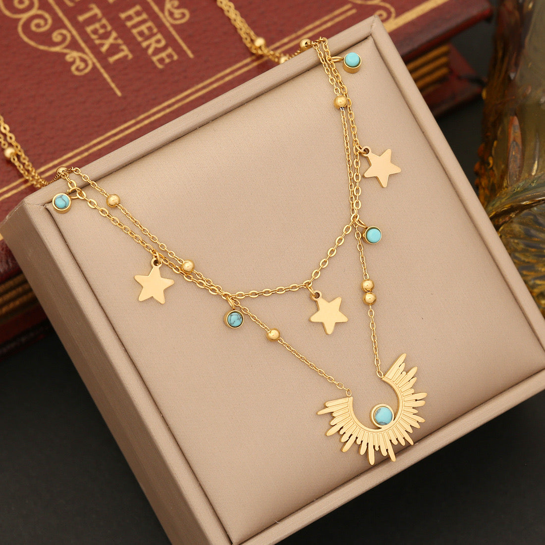 Star Flame Turquoise Necklace and Earring Set