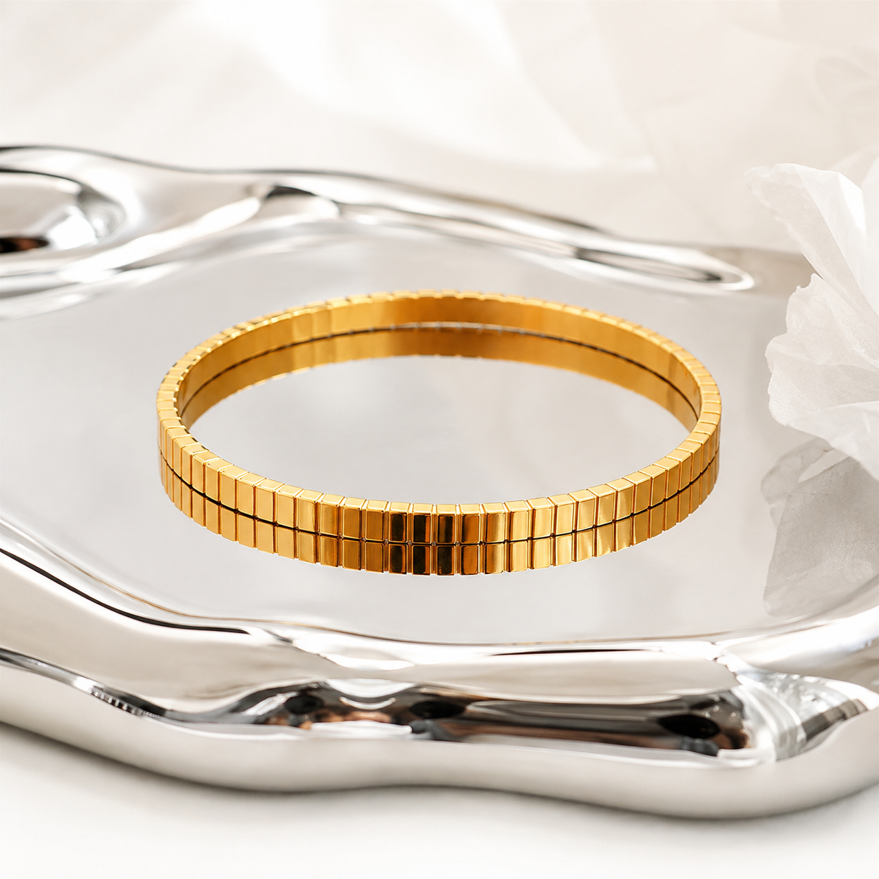 Minimalist Gold Textured Slim Cuff Bangle Bracelet