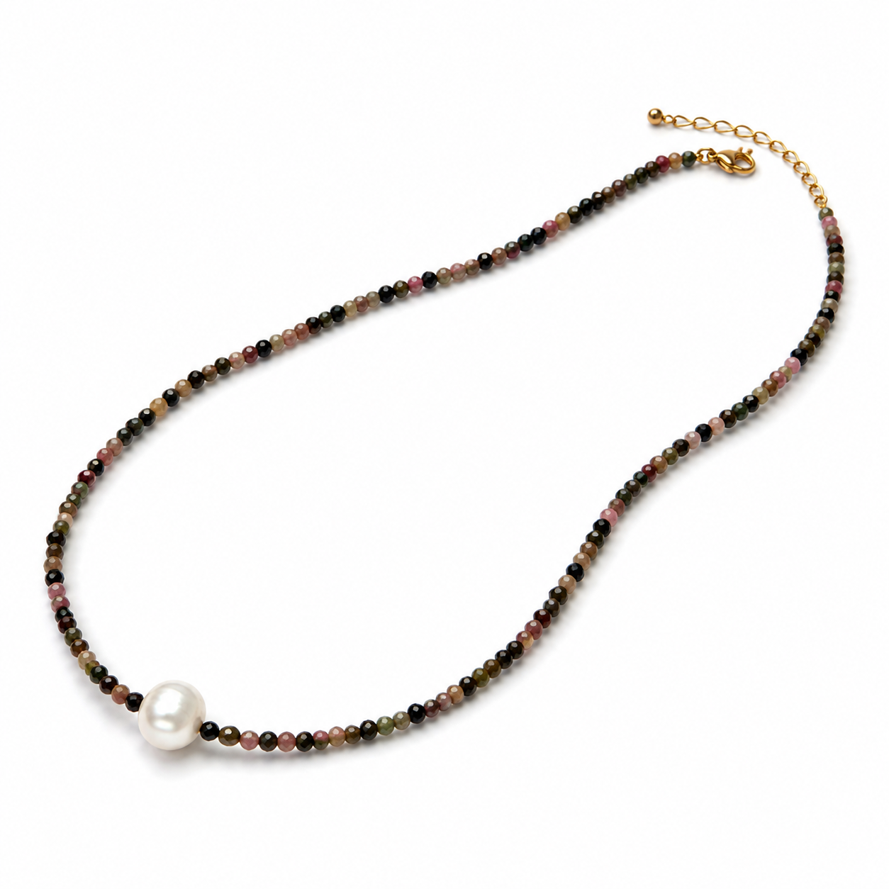 Aurora Freshwater Pearl Gemstone Necklace – Natural Tourmaline Beaded Necklac
