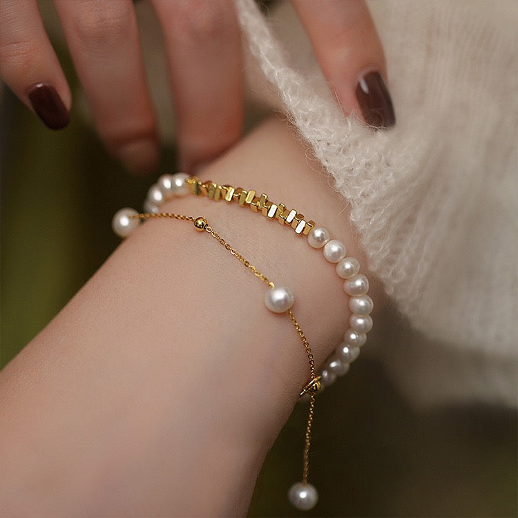 Pearl Gold Stack Bracelet