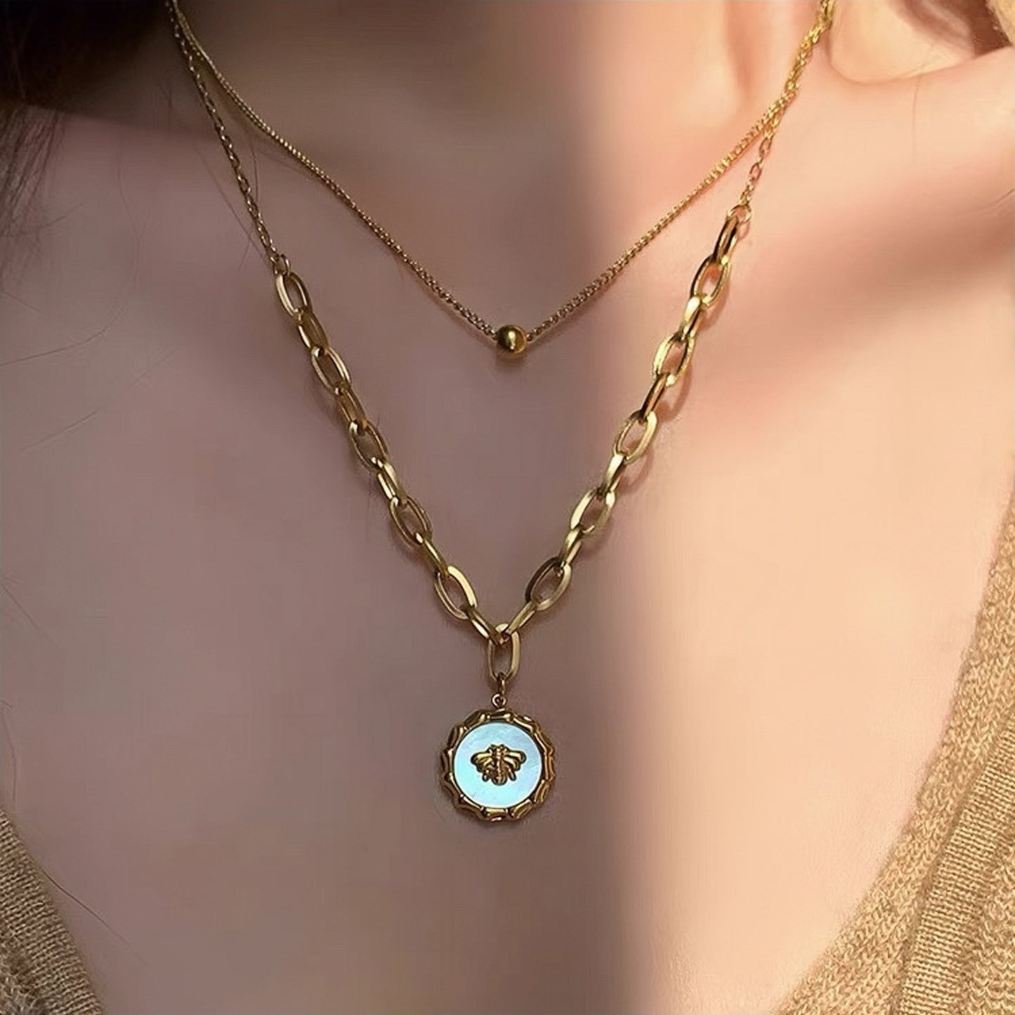 Golden Honeybee Layered Necklace
