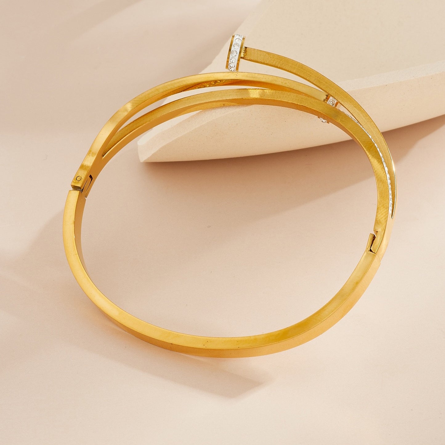 Twisted Nail Gold Bangle Bracelet Cubic Zirconia Cuff