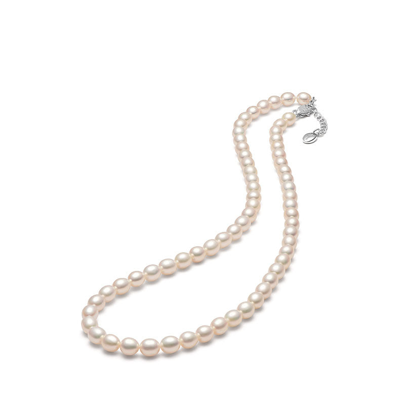 Classic 6mm White Oval Pearl Necklace