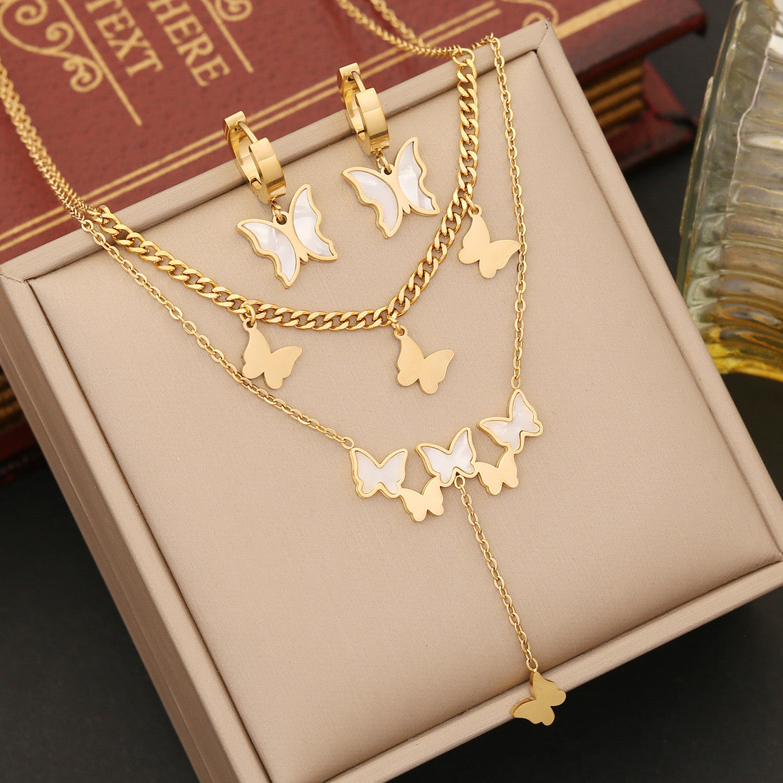 "Butterfly Harmony" Layered Necklace and Earring Set