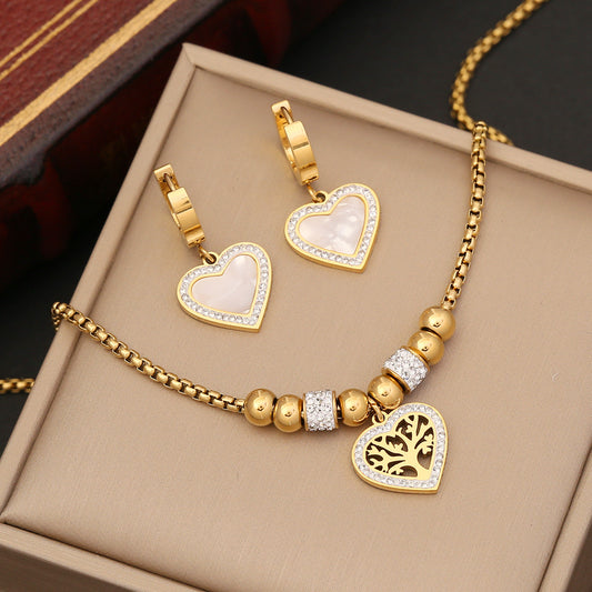 Golden Heart Symphony Necklace and Earring Set