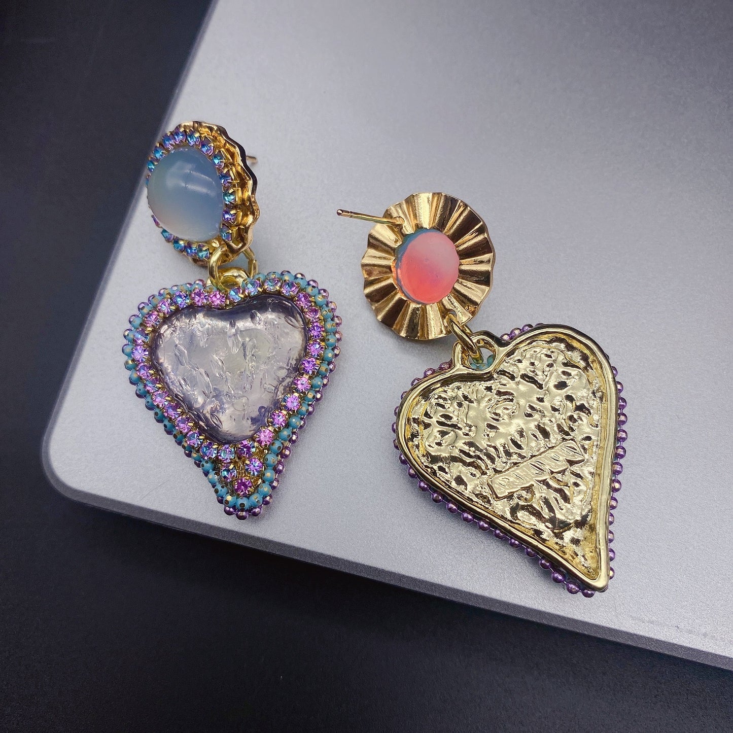 White Agate Romance Heart Earrings