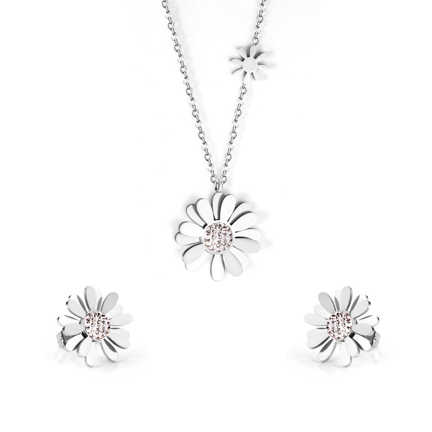 "Pristine Daisy" Flower Necklace and Earring Set, Gold Plated