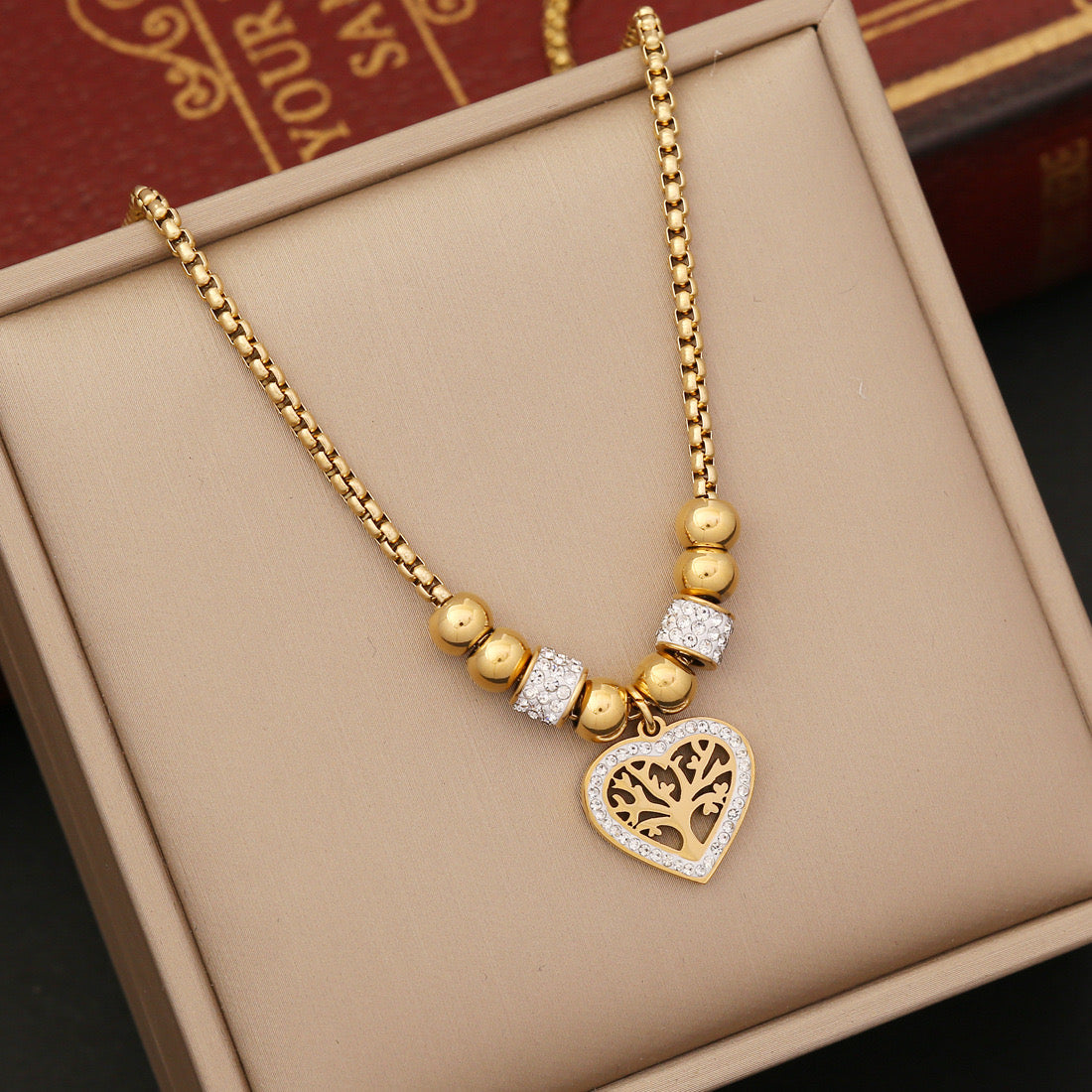 Golden Heart Symphony Necklace and Earring Set