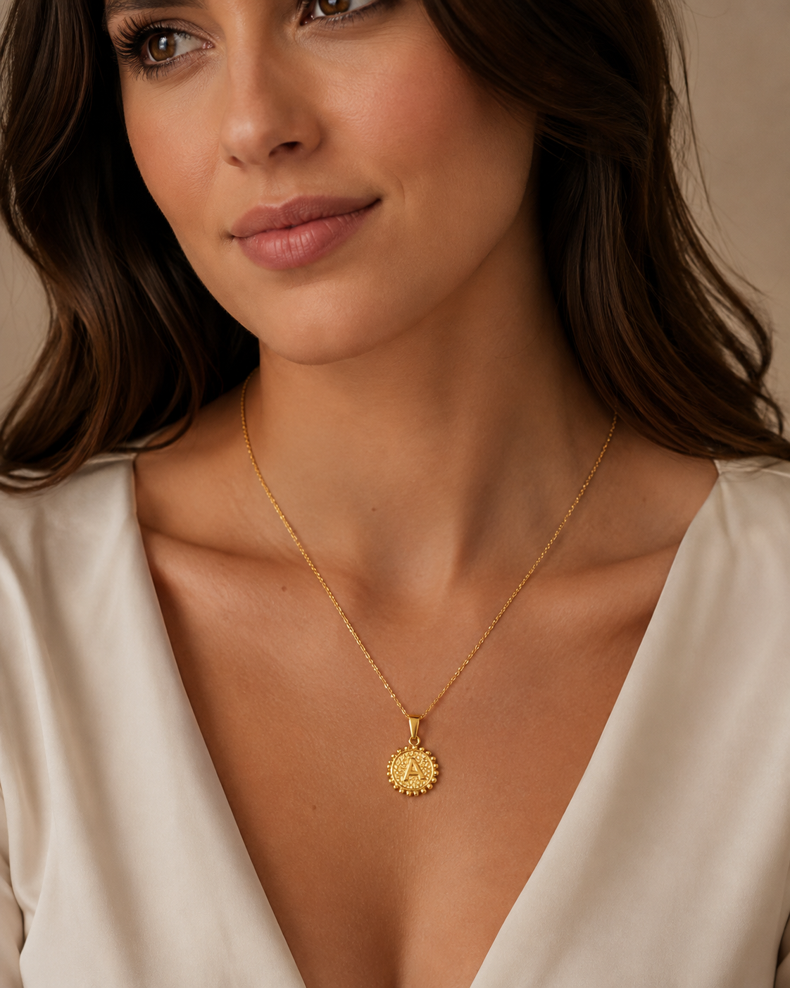Personalized  A to Z Gold Initial Coin Pendant Necklace