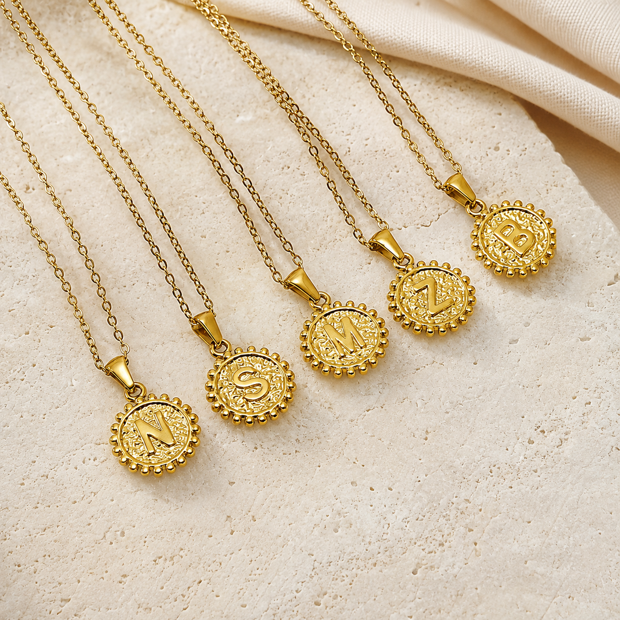 Personalized  A to Z Gold Initial Coin Pendant Necklace