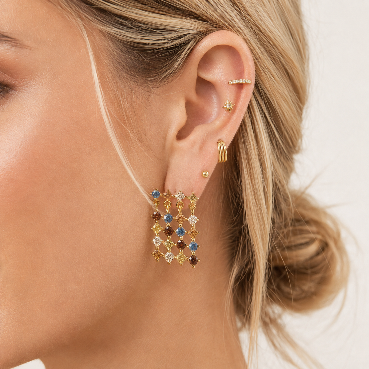 Rainbow Gem Cascade Earrings Sterling Silver