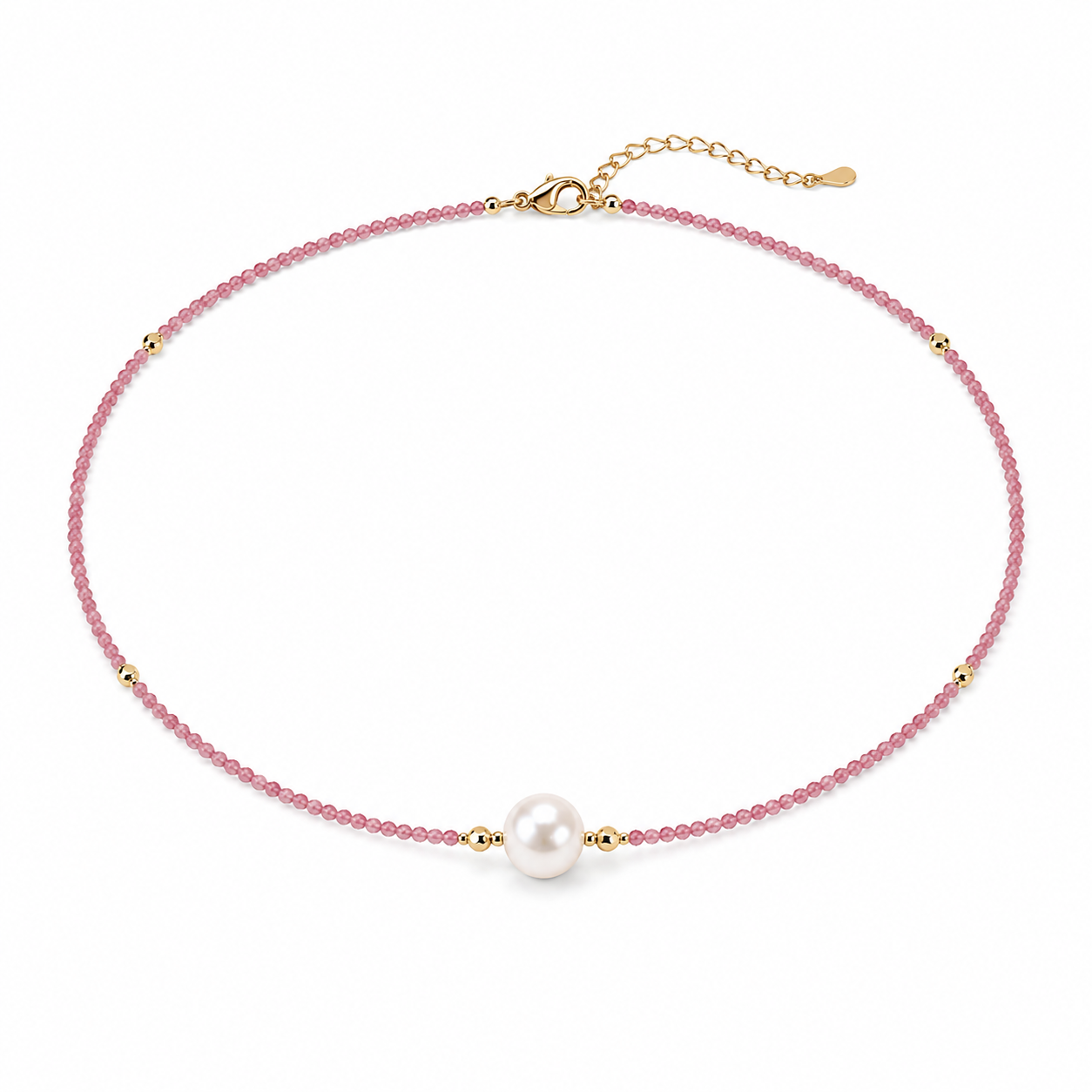 Pink Gemstone Beaded Freshwater Pearl Choker Necklace