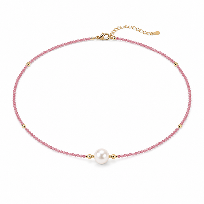 Pink Gemstone Beaded Freshwater Pearl Choker Necklace
