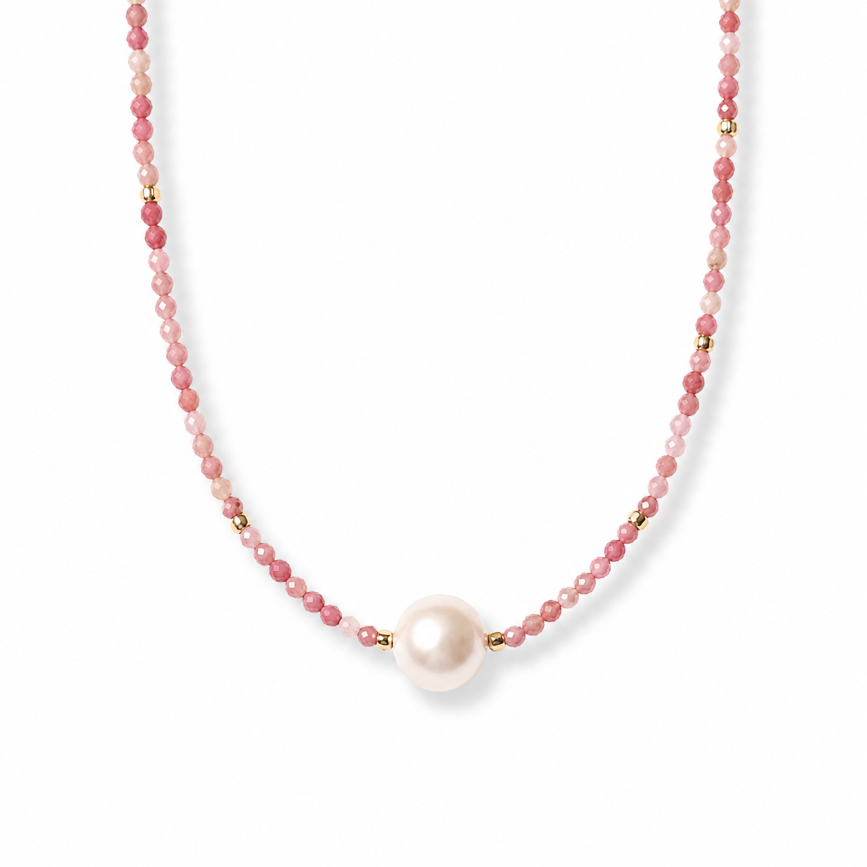 Pink Gemstone Beaded Freshwater Pearl Choker Necklace