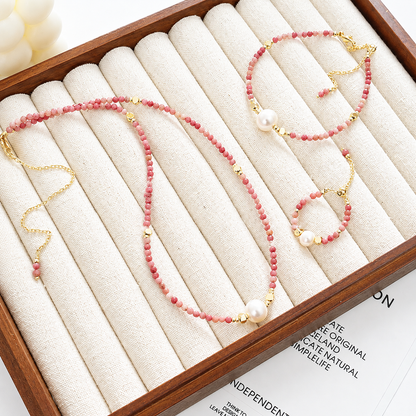 Pink Gemstone Beaded Freshwater Pearl Choker Necklace