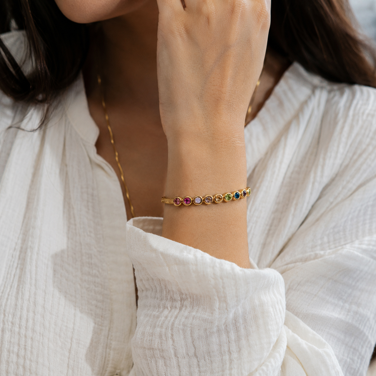 Rainbow Birthstone Gold Tennis Bracelet