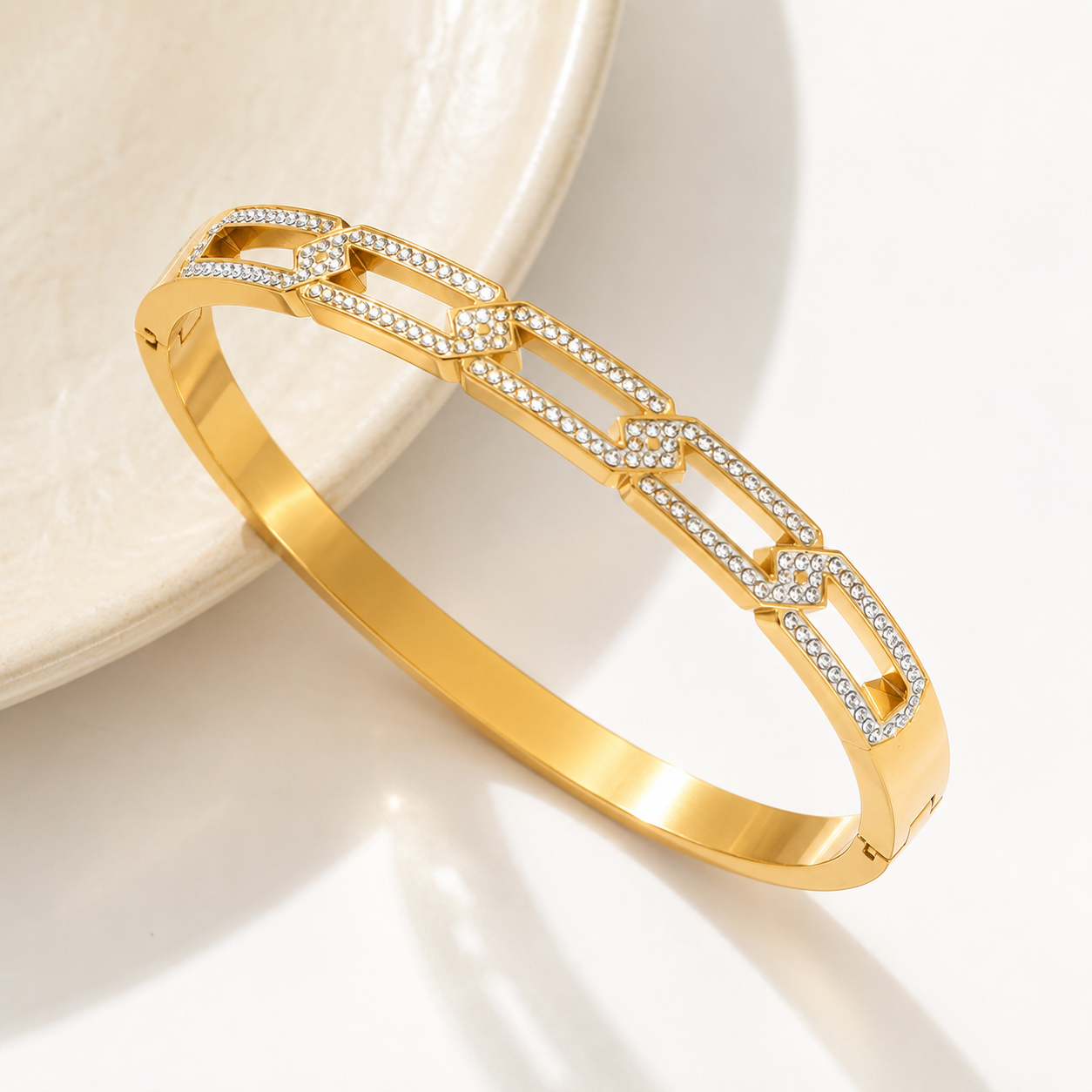 Pavé Crystal Link Gold Bangle Bracelet