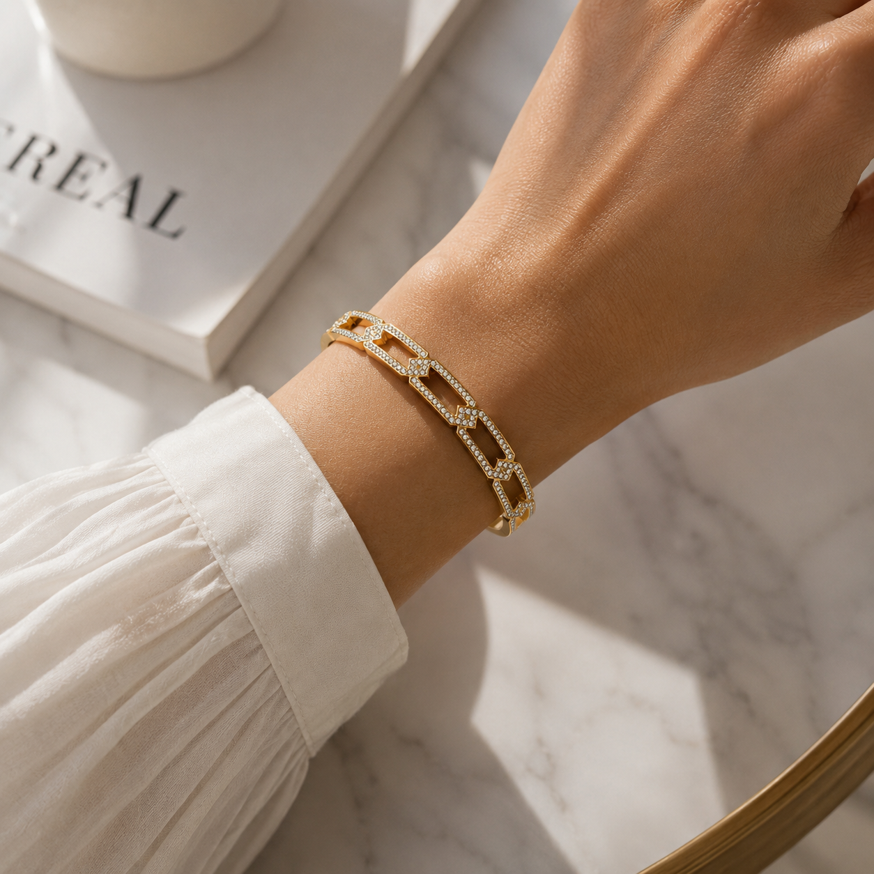 Pavé Crystal Link Gold Bangle Bracelet