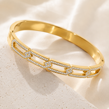 Pavé Crystal Link Gold Bangle Bracelet