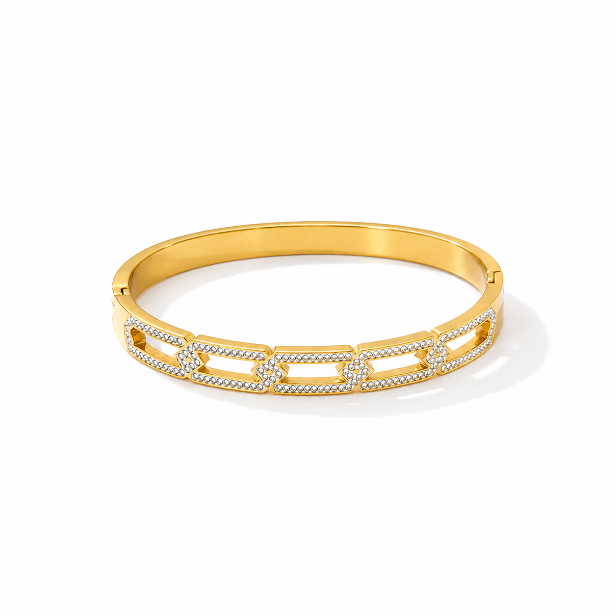 Pavé Crystal Link Gold Bangle Bracelet