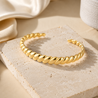 Minimalist Twisted Rope Gold Cuff Bracelet