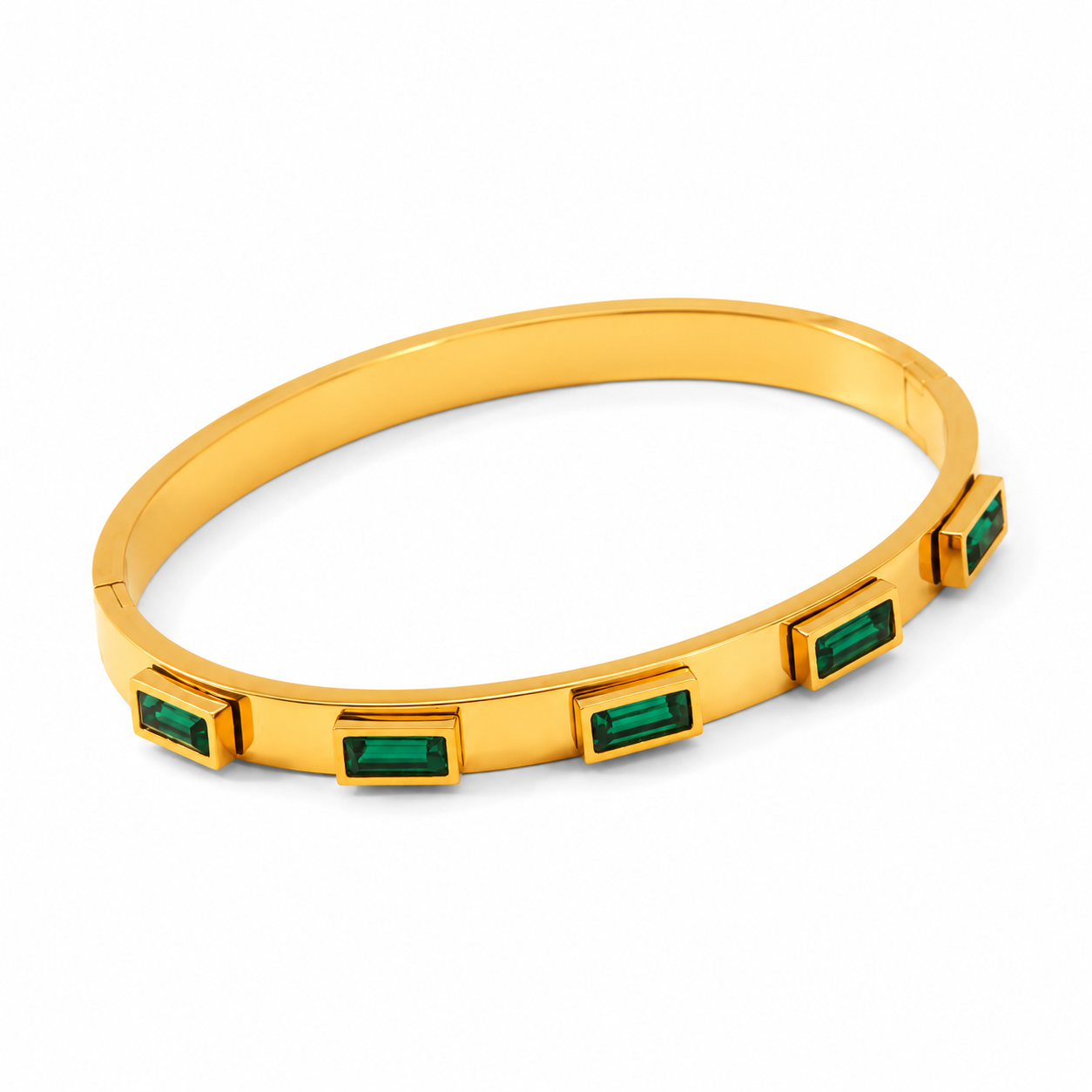 Emerald Baguette Gold Bangle Bracelet