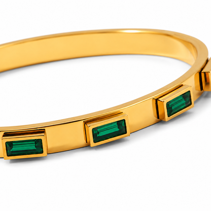 Emerald Baguette Gold Bangle Bracelet