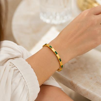 Emerald Baguette Gold Bangle Bracelet