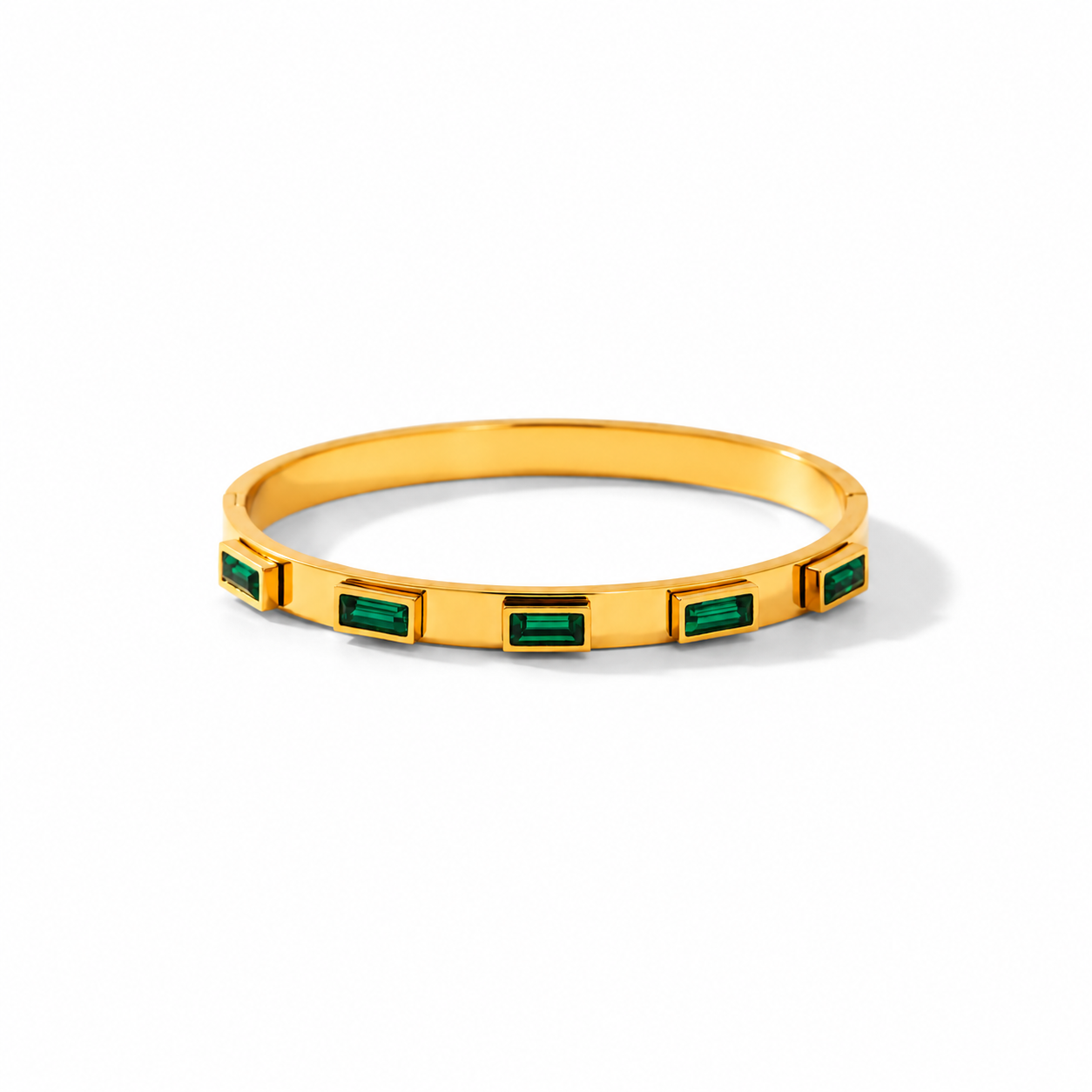 Emerald Baguette Gold Bangle Bracelet