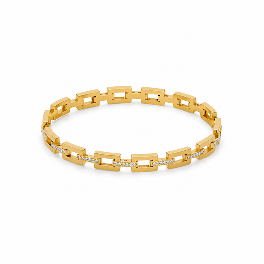 Geometric Link Gold Bangle Crystal Bracelet