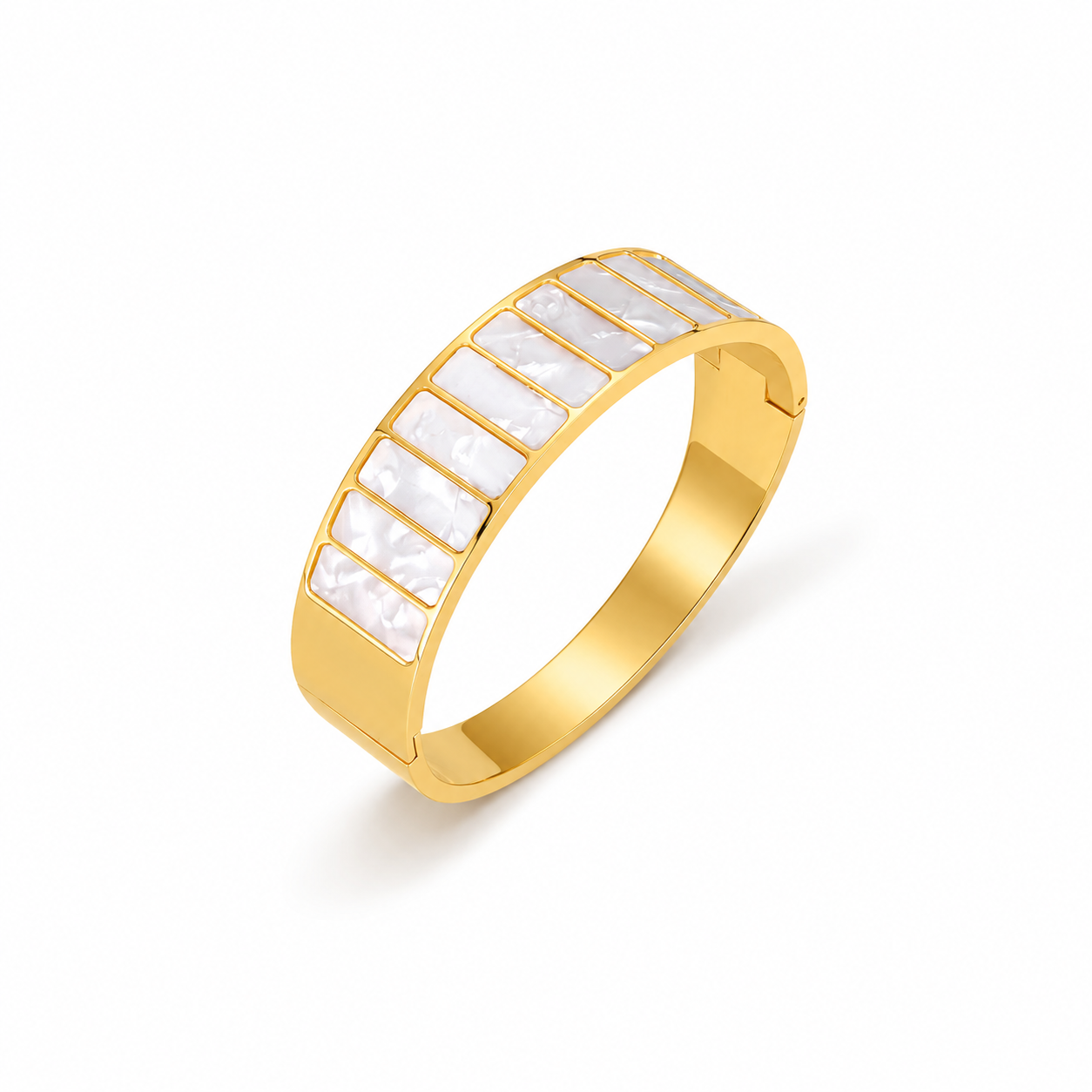 Mother of Pearl Gold Bangle Shell Inlay Cuff Bracelet