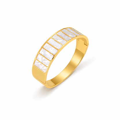 Mother of Pearl Gold Bangle Shell Inlay Cuff Bracelet