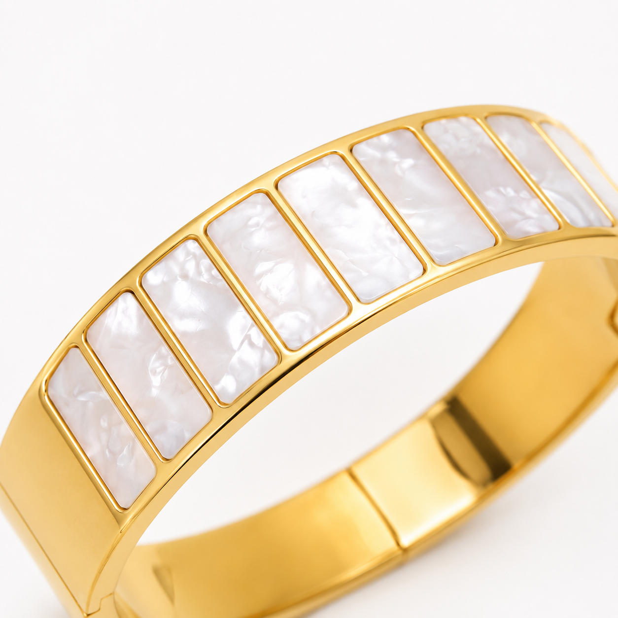 Mother of Pearl Gold Bangle Shell Inlay Cuff Bracelet