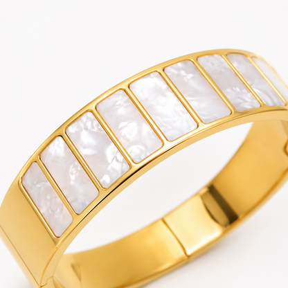 Mother of Pearl Gold Bangle Shell Inlay Cuff Bracelet