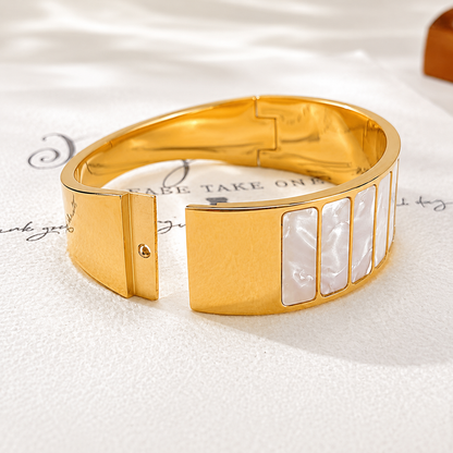 Mother of Pearl Gold Bangle Shell Inlay Cuff Bracelet