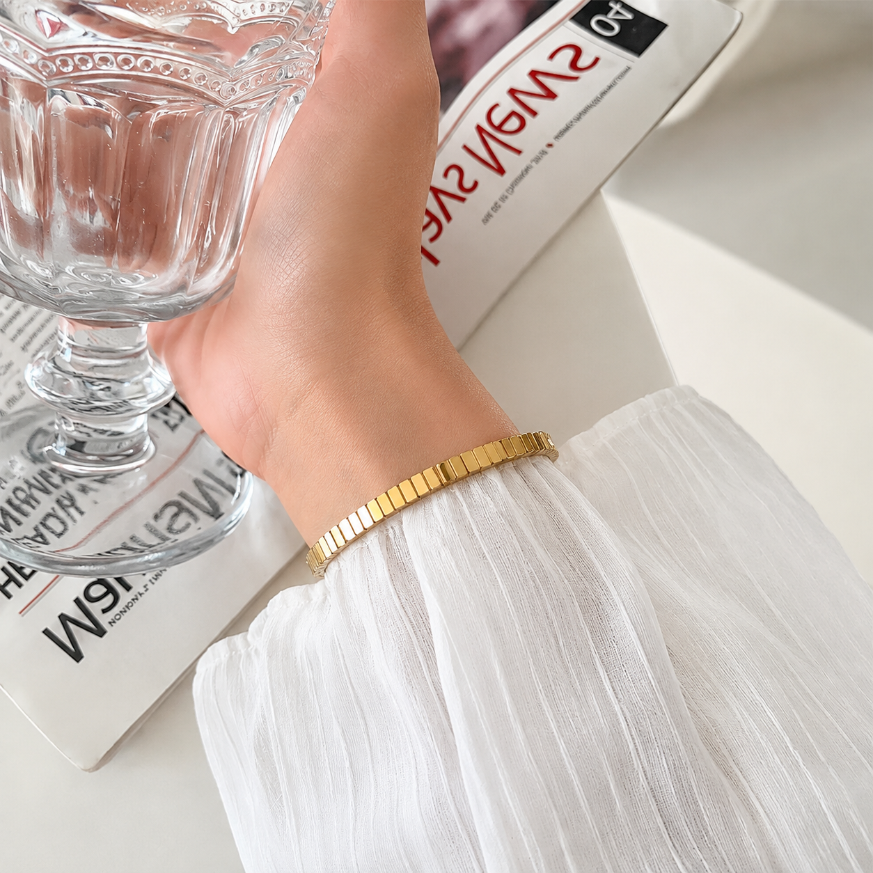 Minimalist Gold Textured Slim Cuff Bangle Bracelet