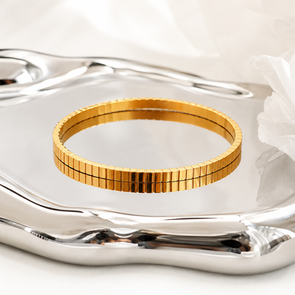 Minimalist Gold Textured Slim Cuff Bangle Bracelet