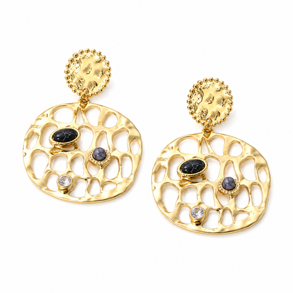 Aurora Organic Openwork 3-piece Jewelry Set – Gold Earrings, Ring & Cuff Bracelet