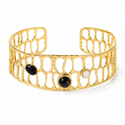 Aurora Organic Openwork 3-piece Jewelry Set – Gold Earrings, Ring & Cuff Bracelet