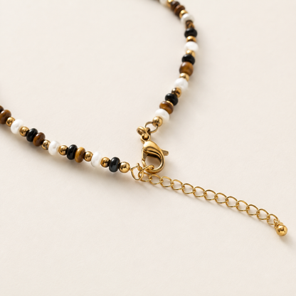 Terra Harmony Beaded Necklace – Tiger Eye & Pearl Gold Layering Necklace