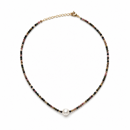 Aurora Freshwater Pearl Gemstone Necklace – Natural Tourmaline Beaded Necklac