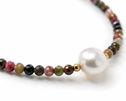 Aurora Freshwater Pearl Gemstone Necklace – Natural Tourmaline Beaded Necklac
