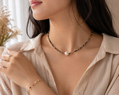 Aurora Freshwater Pearl Gemstone Necklace – Natural Tourmaline Beaded Necklac