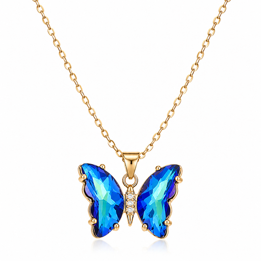 Azure Flutter Blue Crystal Butterfly Necklace – Gold Butterfly Pendant
