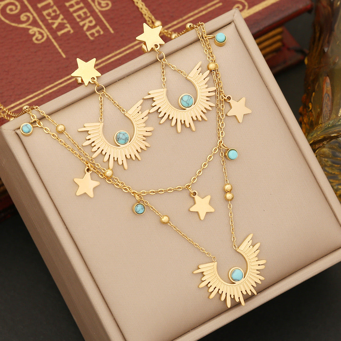 Star Flame Turquoise Necklace and Earring Set