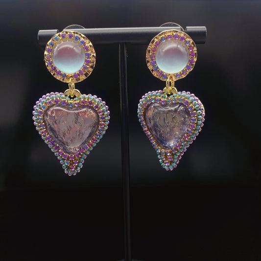 White Agate Romance Heart Earrings