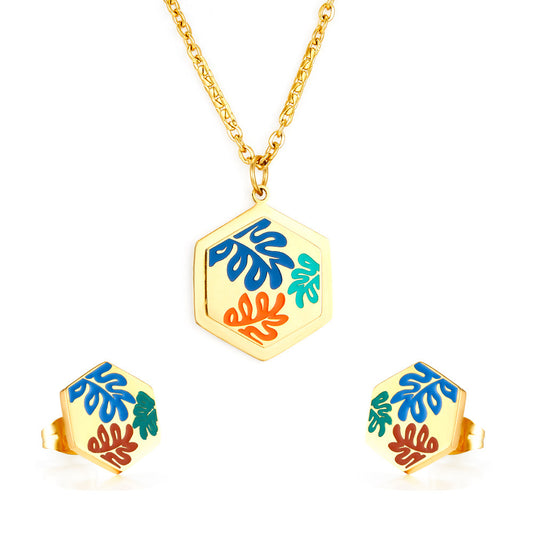 Golden Canvas Hexagon Necklace and Earring Set