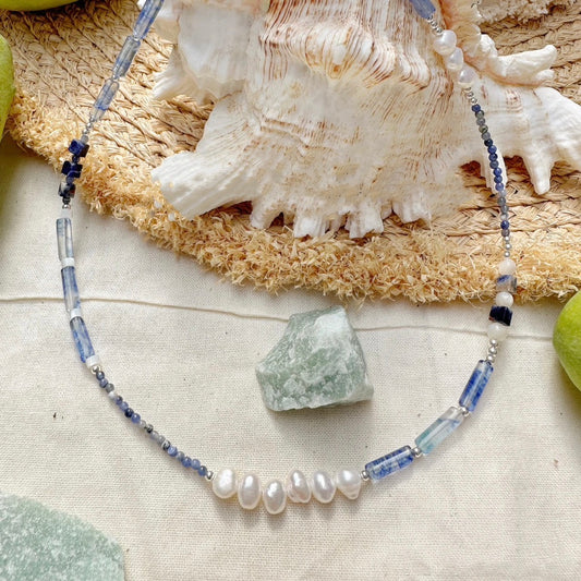 "Azure Reflection" Pearl Beads Necklace