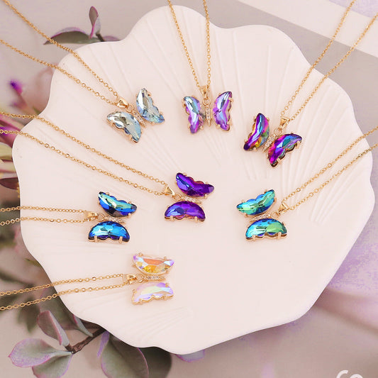 "Butterfly Harmony" Gradient Winged Pendant Necklace
