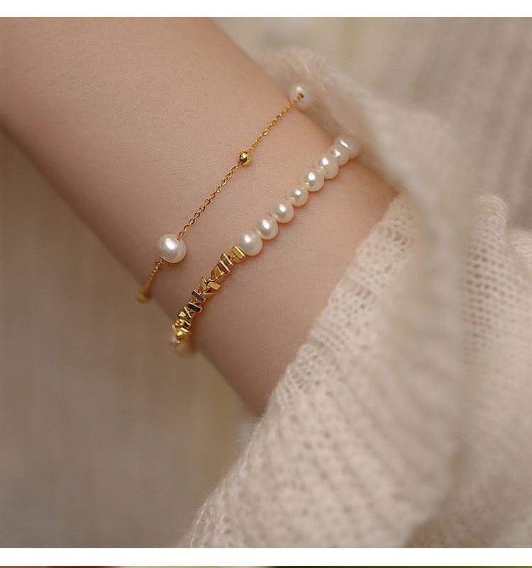 Pearl Gold Stack Bracelet